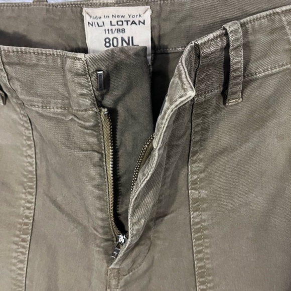 NILI LOTAN ‘Jenna’ Cropped Raw-Edge Cotton Twill Pants Olive Green US 2 - Picture 10 of 11